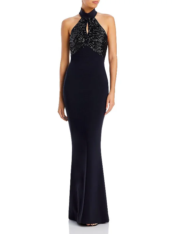 Iria Womens Sequined Halter Evening Dress