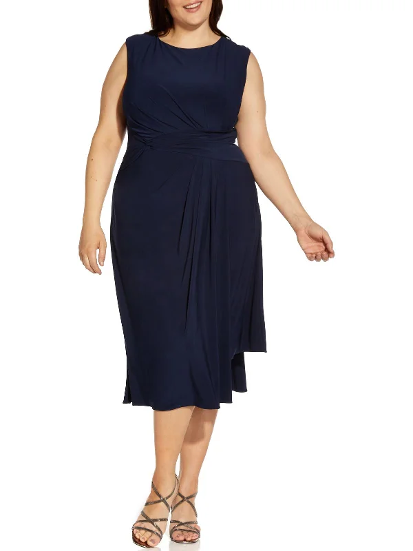 Plus Womens Jersey Asymmetric Cocktail and Party Dress