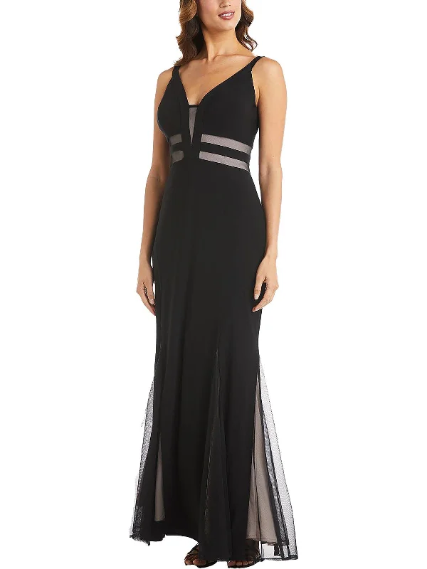 Womens Mesh Inset Maxi Evening Dress