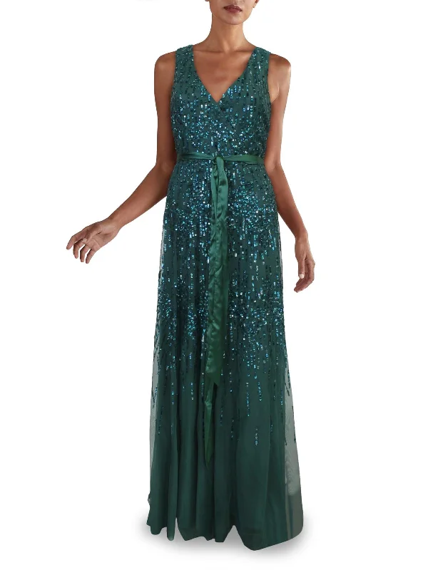 Womens Mesh Sequined Evening Dress