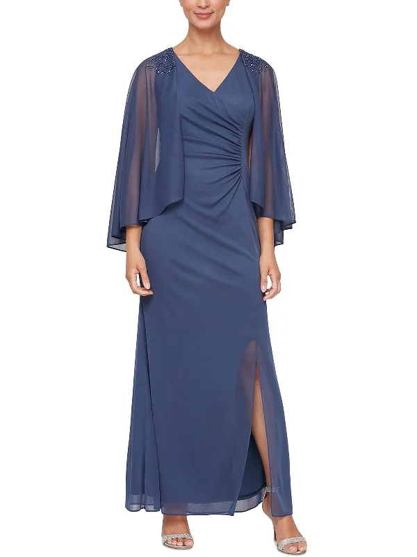 Womens Ruched Maxi Evening Dress