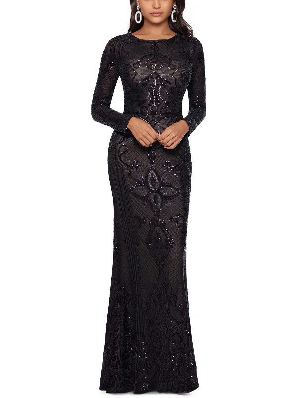 Womens Sequined Maxi Evening Dress