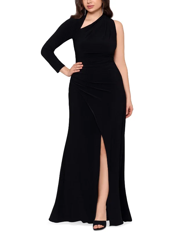 Plus Womens Knit One-Sleeve Evening Dress