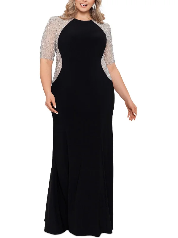 Plus Womens Rhinestone Embellished Evening Dress