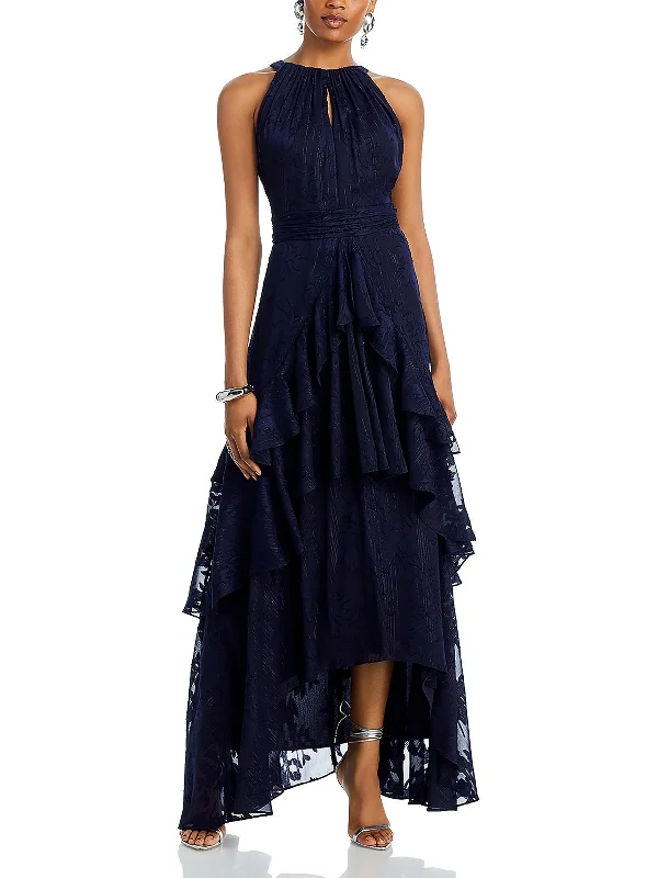 Womens Ruffled Maxi Evening Dress