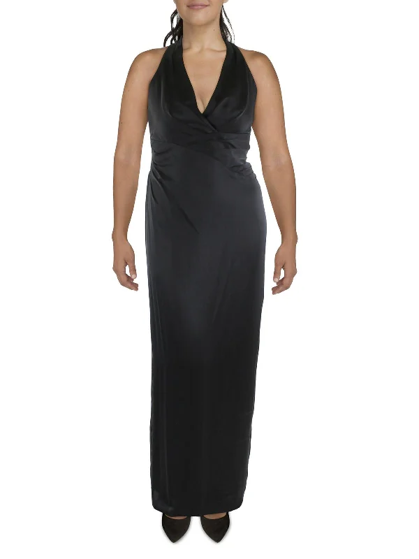 Womens Satin Sleeveless Evening Dress