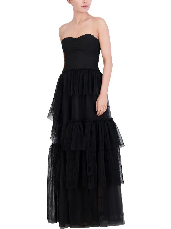 Womens Tulle Strapless Evening Dress