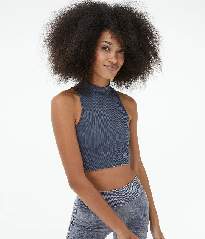 Aeropostale Acid Wash Seamless Ribbed Mock-Neck Crop Top