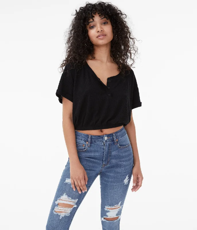 Aeropostale Air Softspun Henley Crop Top