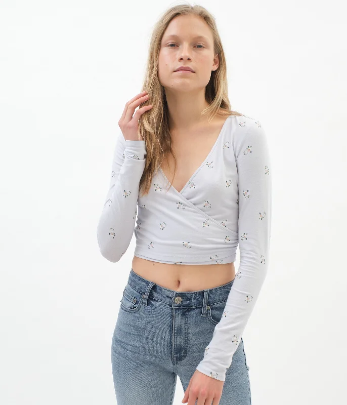 Aeropostale Long Sleeve Floral Surplice Crop Top***