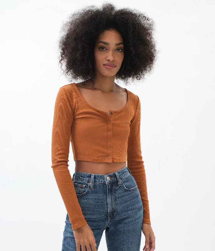 Aeropostale Long Sleeve Snap-Front Bodycon Crop Top***