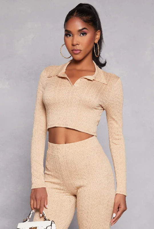 Textured Knit Long Sleeve Crop Top