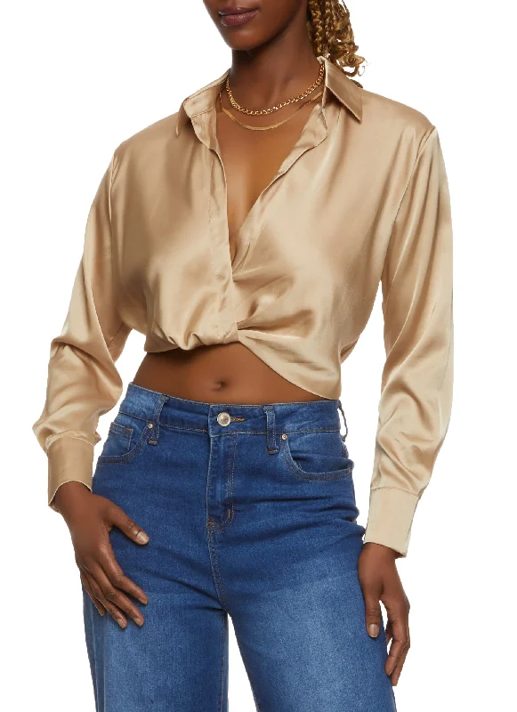 Satin Twist Front Crop Top