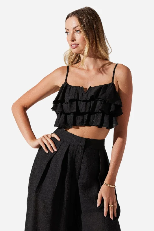 ASTR The Label Elyana Ruffle Crop Top in Black