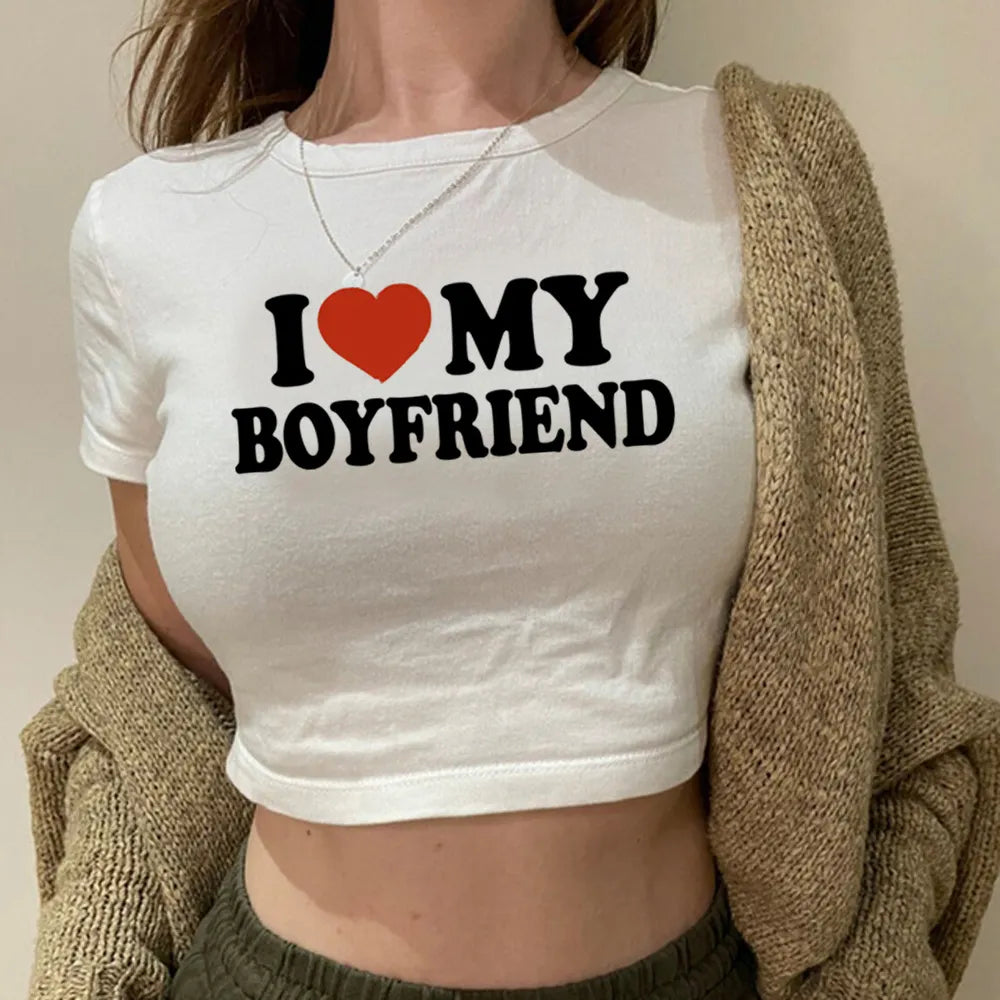 I Love My Boyfriend yk2 fairycore goth crop top Woman aesthetic fairycore goth Kawaii crop top