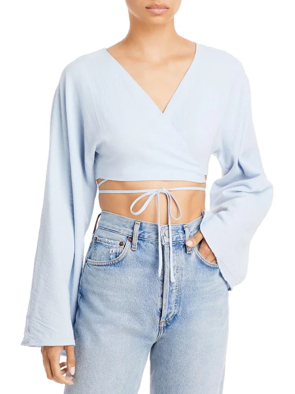 Jasper Womens Wrap Long Sleeves Crop Top