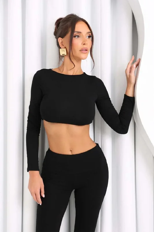 LONG SLEEVE CROP TOP IN BLACK