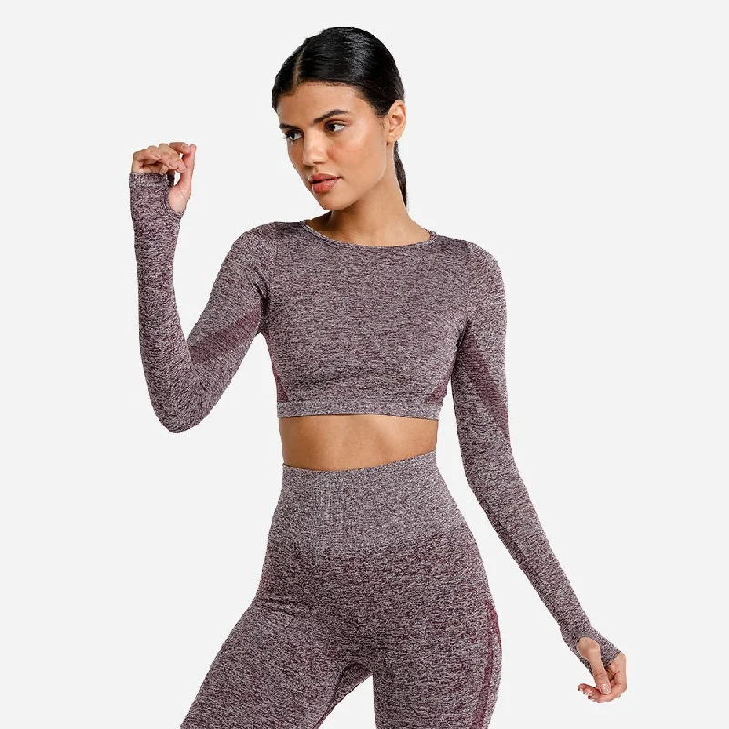 Marl Seamless Crop Top - Burgundy