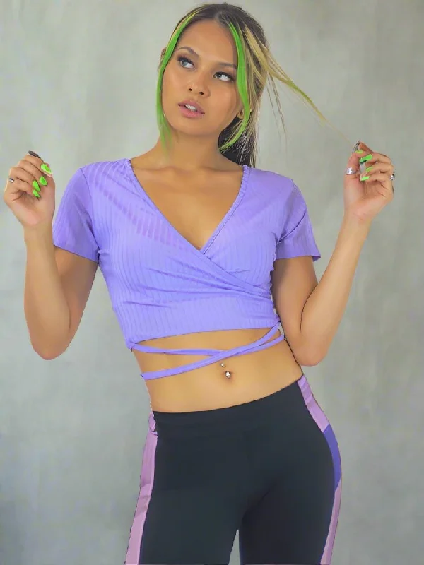 Pastel Aesthetic Ribbed Lilac Crop Top