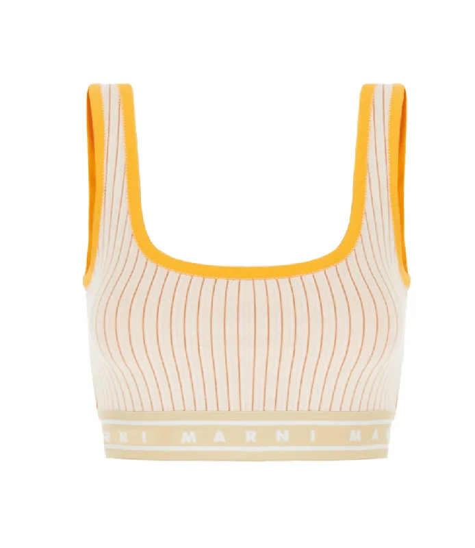 Striped cotton knit crop top in orange