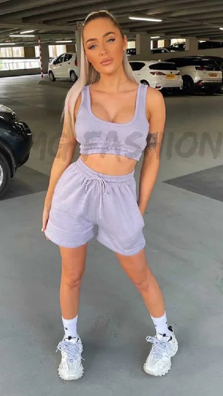 The Owens Drawstring Shorts and Crop Top Two Piece Lounge Wear Set