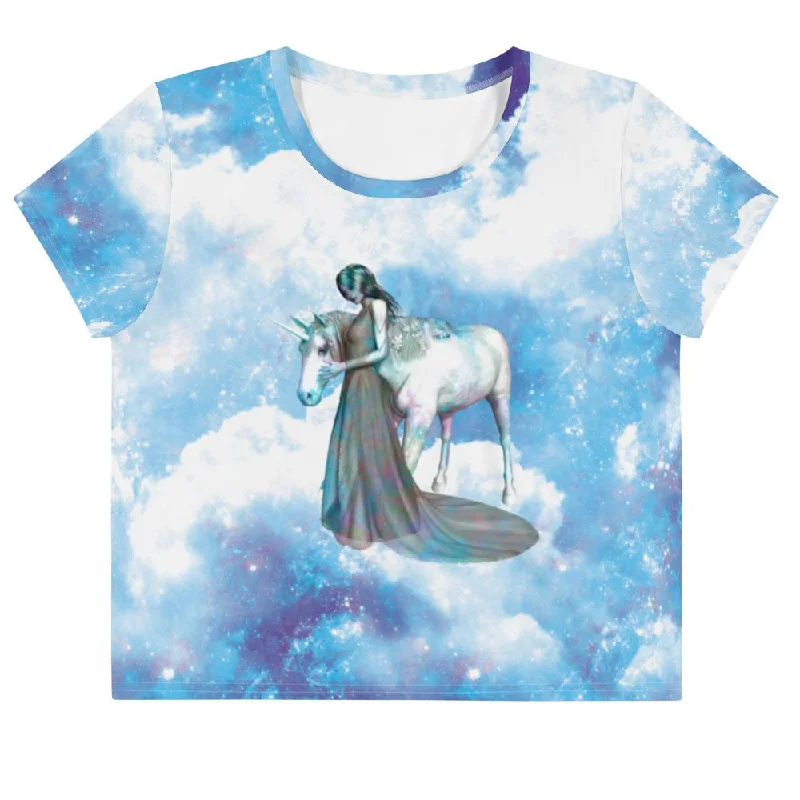 Unicorn Princess Fantasy Heavenly Galaxy Clouds Print Women's Crop Top