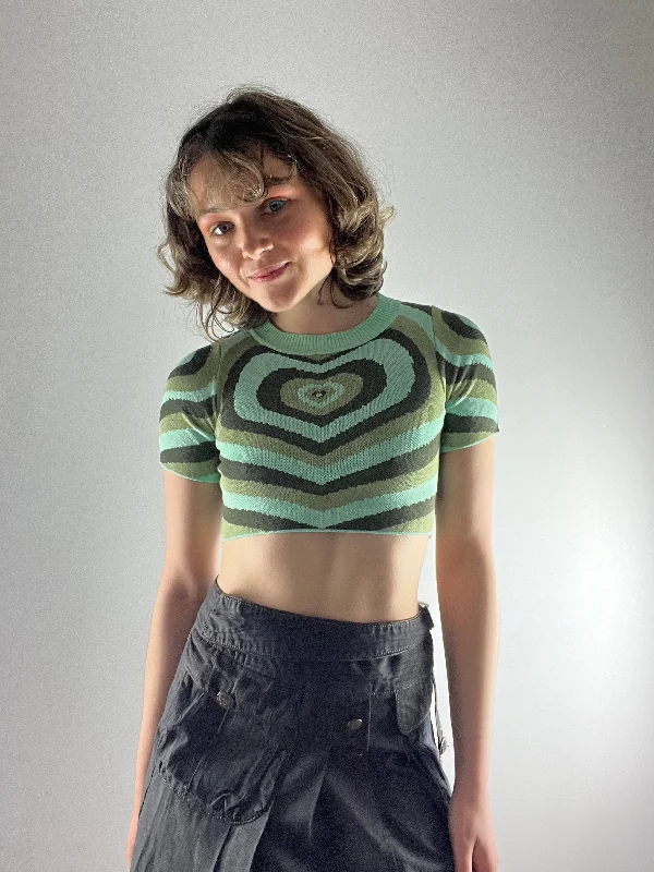 Vintage Love-heart Green Crop Top