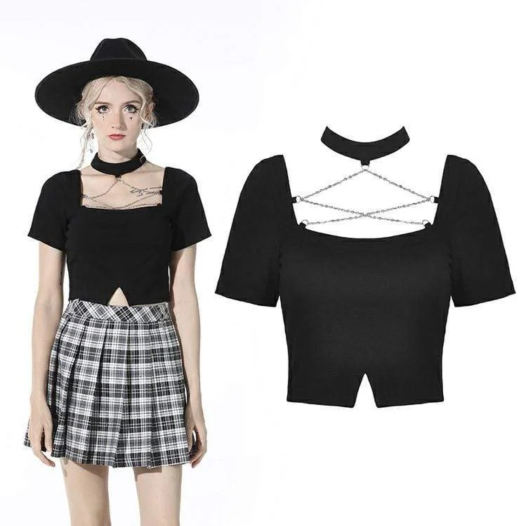 Women's Punk Slim Fitted Chain Black Crop Top