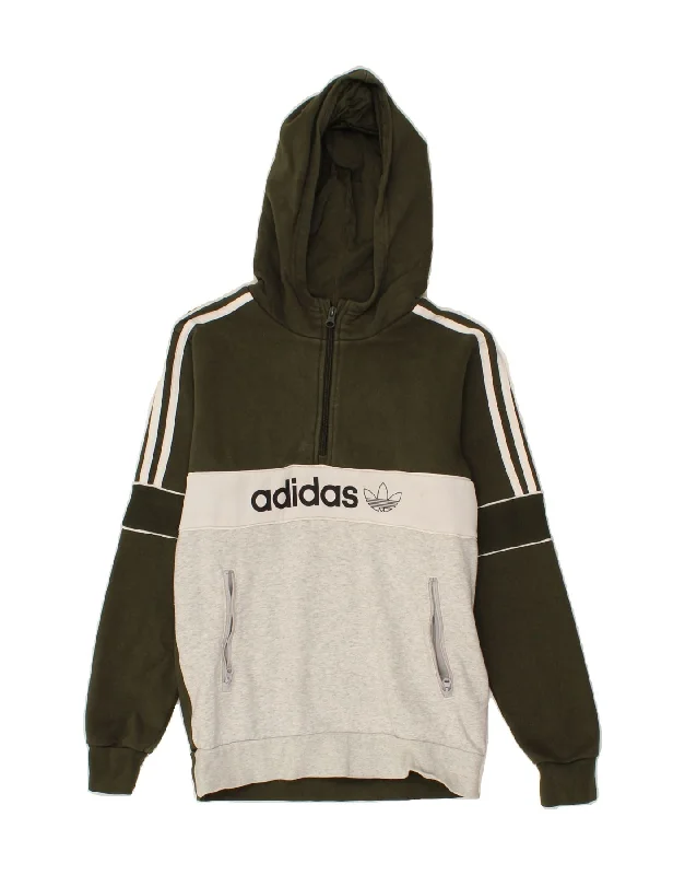 ADIDAS Boys Zip Neck Graphic Hoodie Jumper 13-14 Years  Green Colourblock