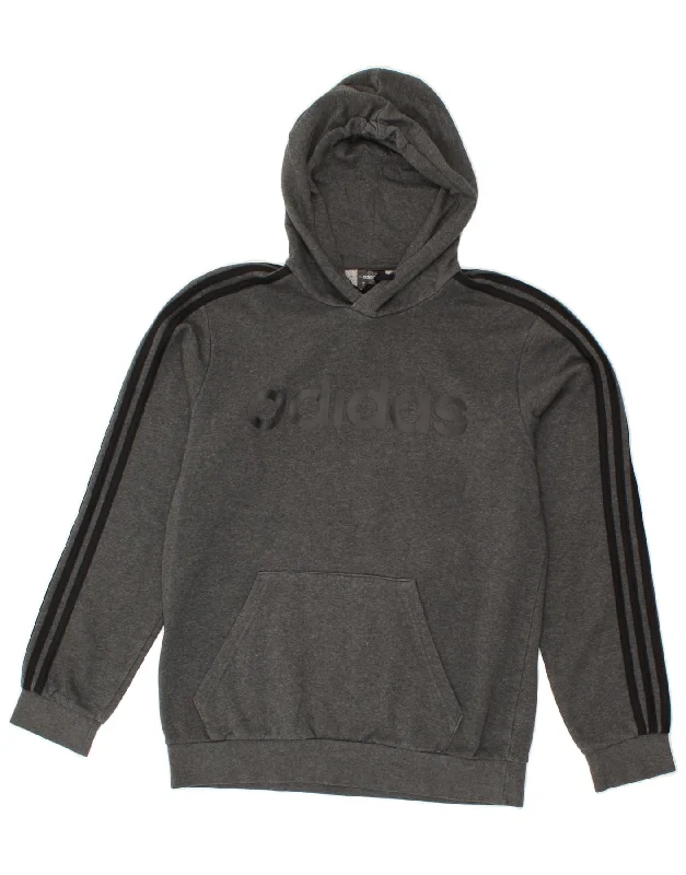 ADIDAS Mens Hoodie Jumper Medium Grey Cotton