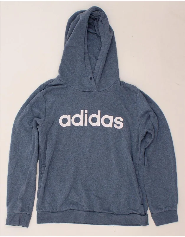 ADIDAS Womens Graphic Hoodie Jumper UK 12/14 Medium Blue Cotton