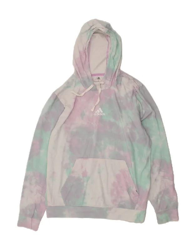 ADIDAS Womens Hoodie Jumper UK 16 Large Multicoloured Tie Dye Cotton