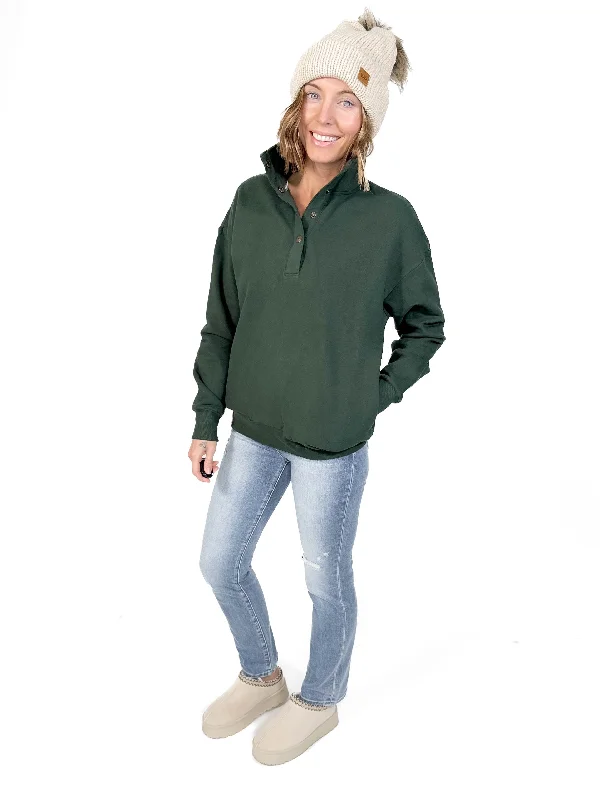 AMPERSAND AVE Never Better Button Pullover- FOREST GREEN