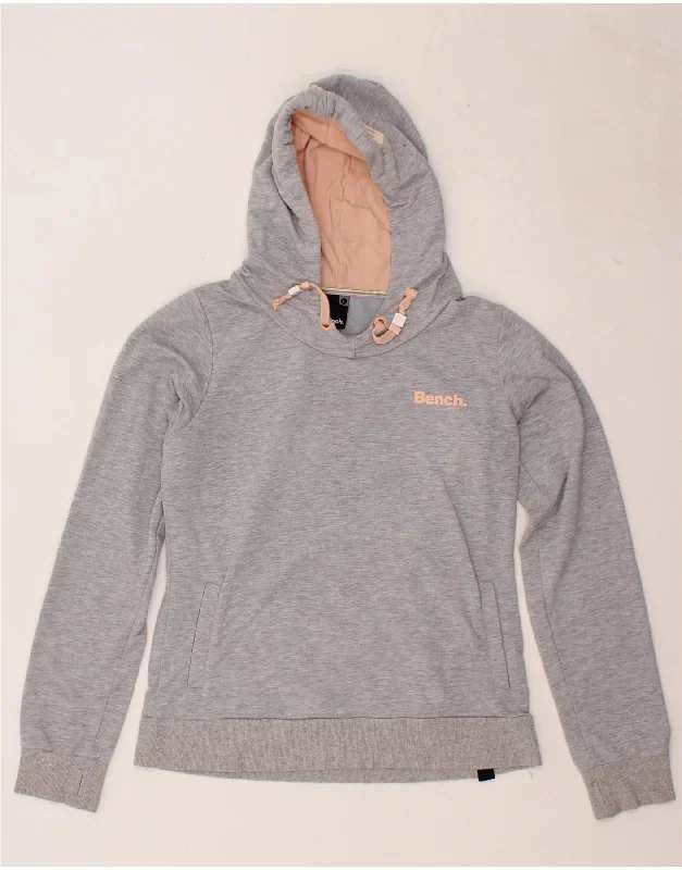 BENCH Womens Graphic Hoodie Jumper UK 14 Large Grey Polyester