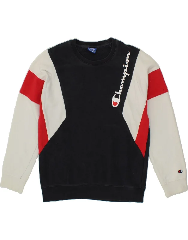 CHAMPION Mens Graphic Sweatshirt Jumper Small Black Colourblock Cotton