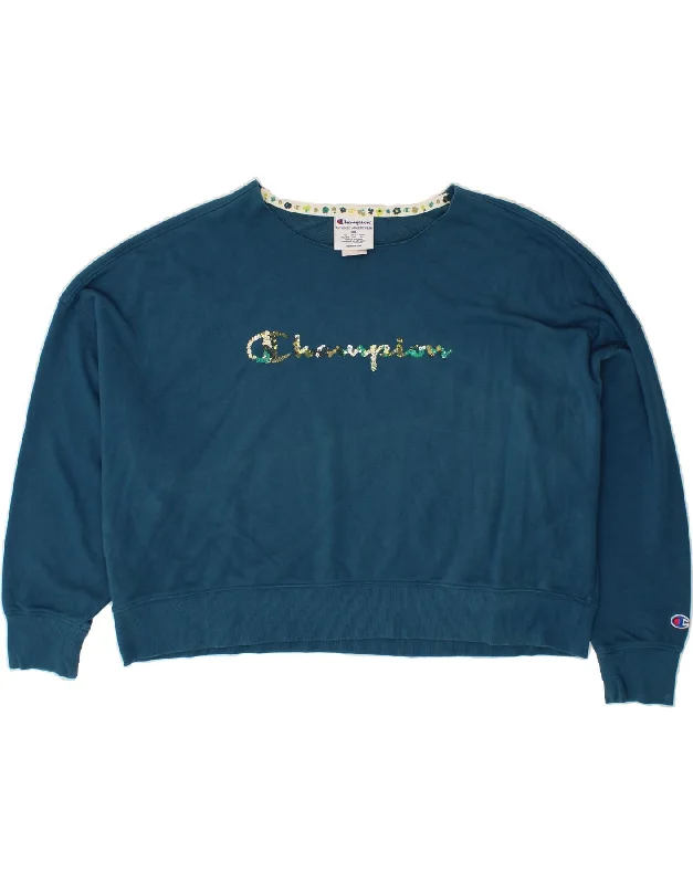 CHAMPION Womens Oversized Graphic Sweatshirt Jumper UK 20 2XL Navy Blue