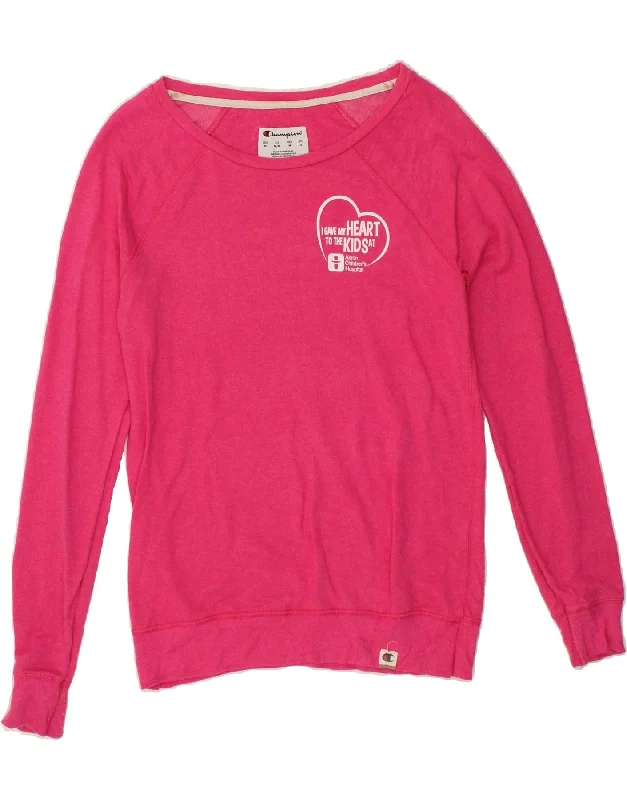 CHAMPION Womens Sweatshirt Jumper UK 14 Medium Pink Cotton