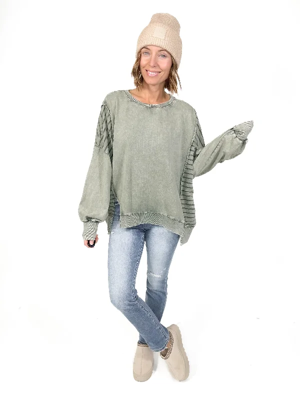 Embree Mineral Wash Pullover- FADED MOSS