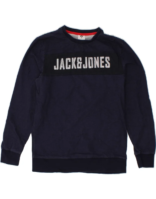 JACK & JONES Mens Graphic Sweatshirt Jumper Large Navy Blue Cotton