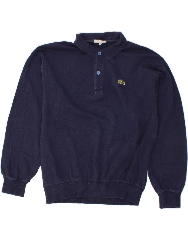 LACOSTE Mens Polo Neck Sweatshirt Jumper Size 4 Medium Navy Blue Cotton