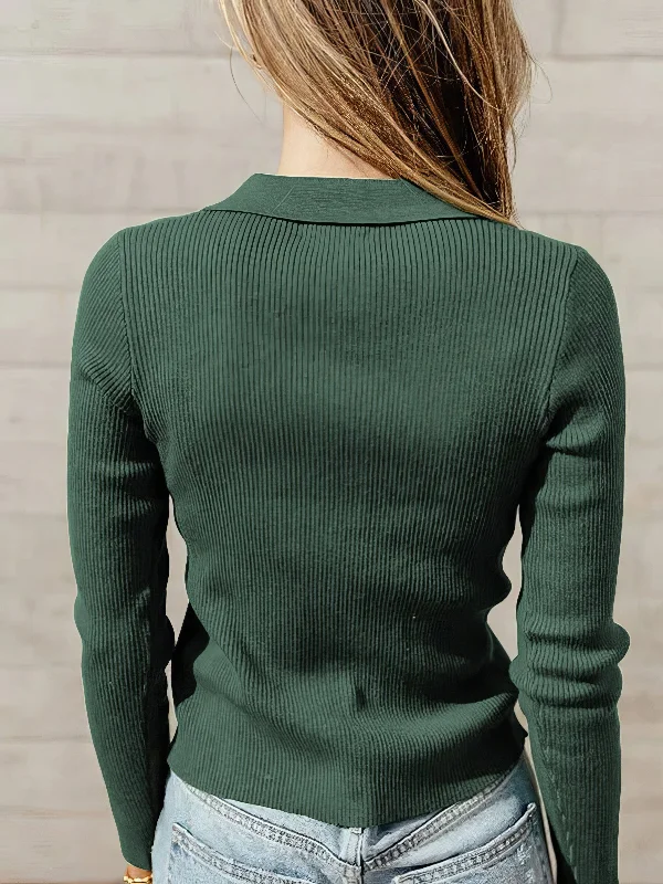 Long Sleeve Zip-Front Knit Pullover