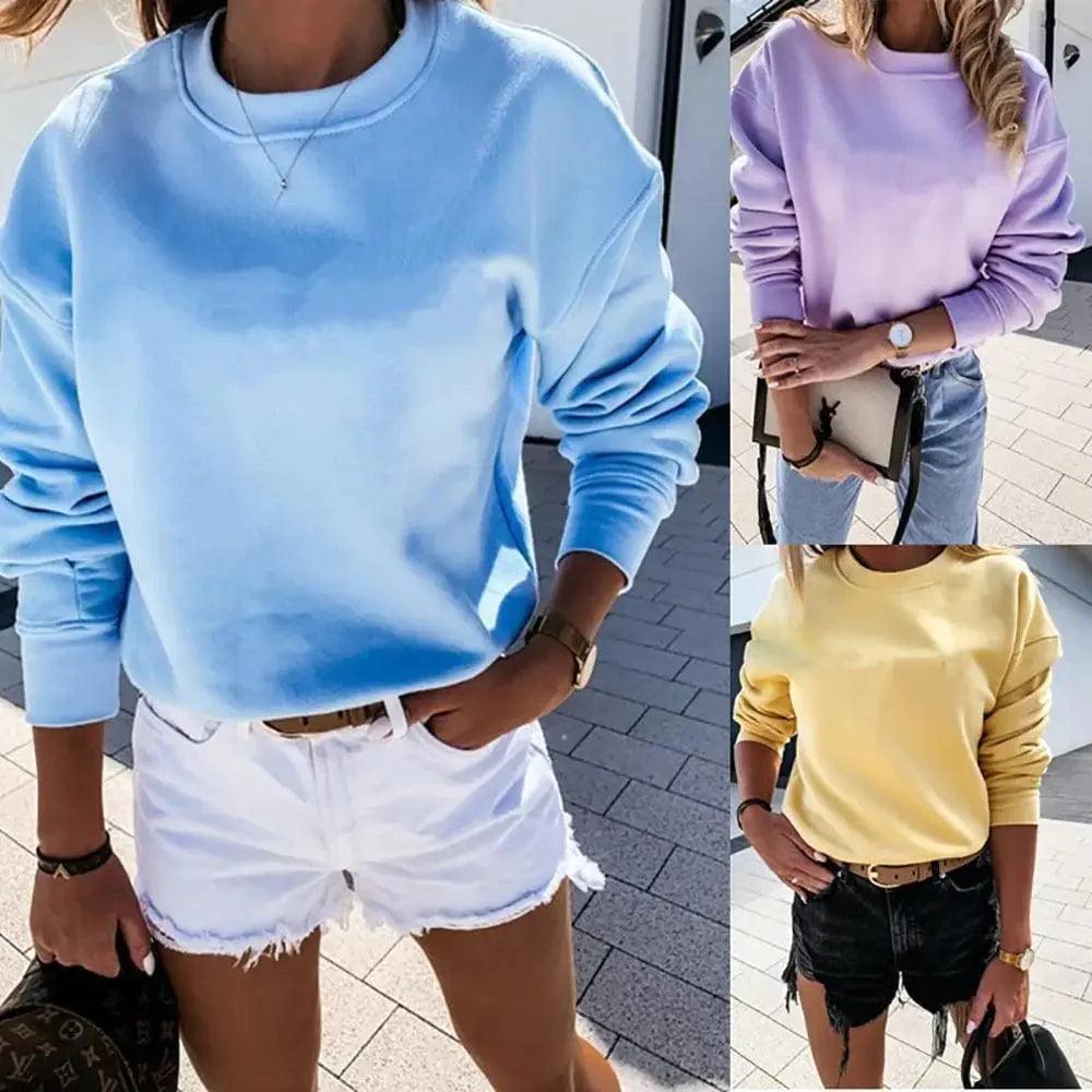 Pure Color Pullover Simple Long-Sleeved Round Neck Sweater