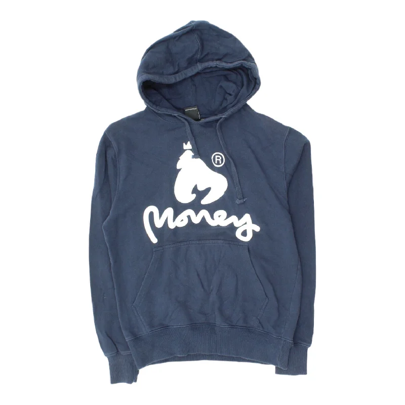 Money Mens Navy Pullover Spell Out Logo Hoodie | Vintage Designer Hoody VTG