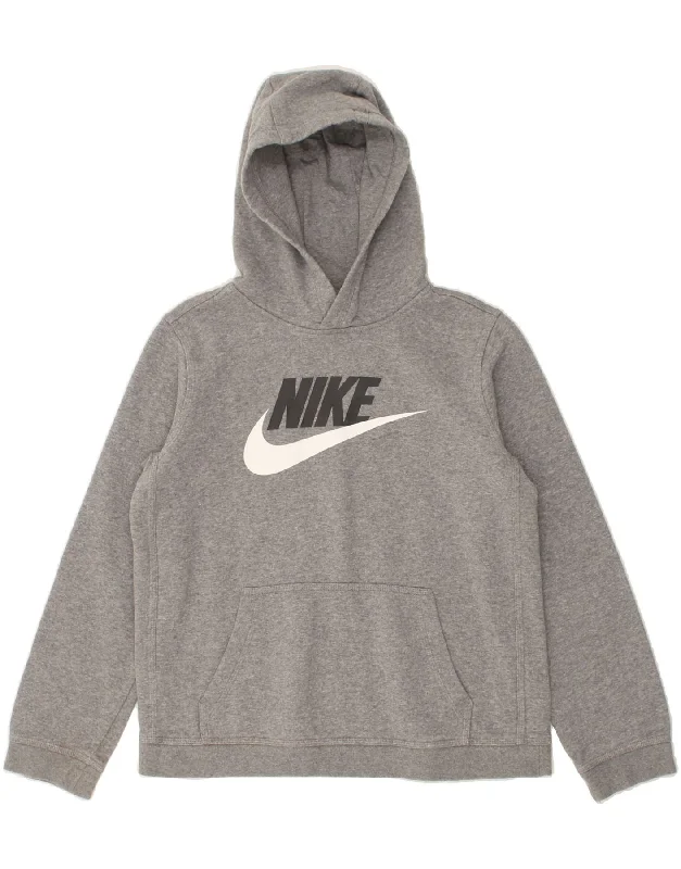 NIKE Boys Graphic Hoodie Jumper 13-14 Years XL Grey Cotton