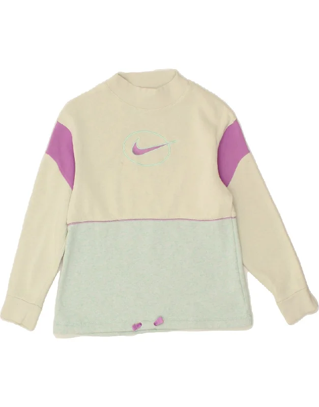 NIKE Girls Graphic Sweatshirt Jumper 10-11 Years Medium  White Colourblock