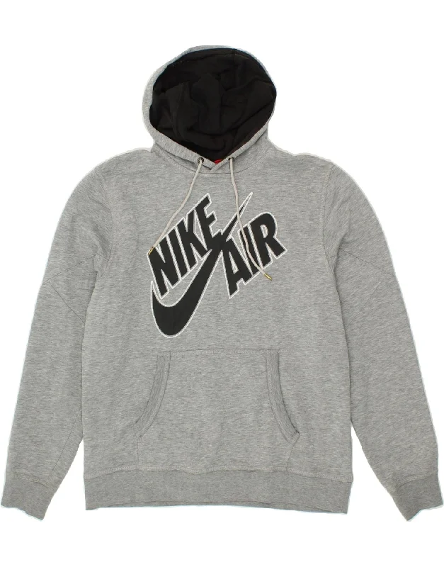 NIKE Mens Graphic Hoodie Jumper Large Grey Cotton