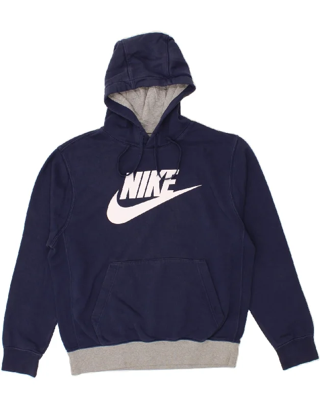 NIKE Mens Graphic Hoodie Jumper Medium Navy Blue Cotton