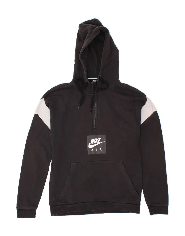 NIKE Mens Graphic Hoodie Jumper Small Black Colourblock Cotton