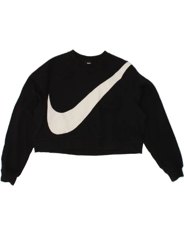 NIKE Womens Crop Graphic Sweatshirt Jumper UK 14 Medium Black Colourblock