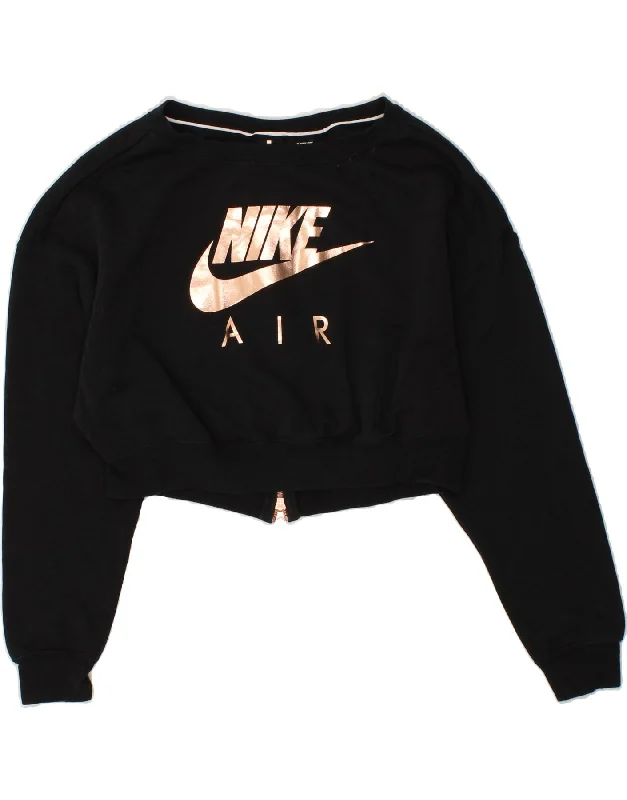 NIKE Womens Oversized Crop Graphic Sweatshirt Jumper UK 6 XS Black Cotton